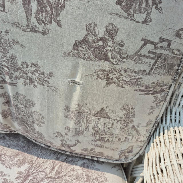 Late 20th Century Vintage White Wicker Large Wingback Lounge Chair W/ Toile Cushions For Sale - Image 10 of 15