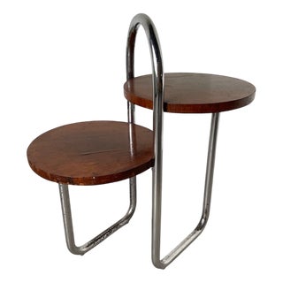 Bauhaus Art Deco Console Stand in Wood and Chrome, 1940s For Sale