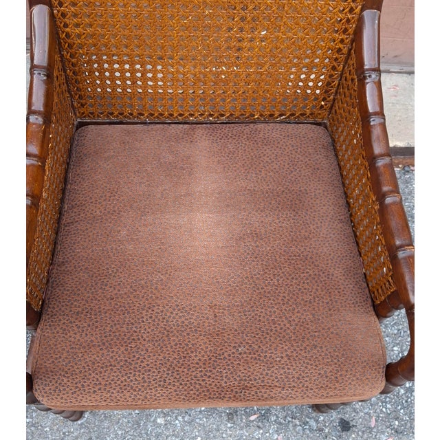 Palecek Palecek Hollywood Regency Style Double Cane Upholstered Armchairs For Sale - Image 4 of 18