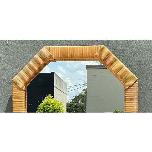 Vintage Octagonal Rattan Wrapped Wall Mirror For Sale - Image 9 of 14