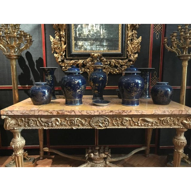 1990s Chinese Powder-Blue Gilt-Decorated Jars, 18th Century, Set of 2 For Sale - Image 5 of 14