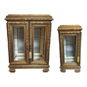 1960s Exquisite Gold Gilt Display Cabinets With Mirrored Interiors