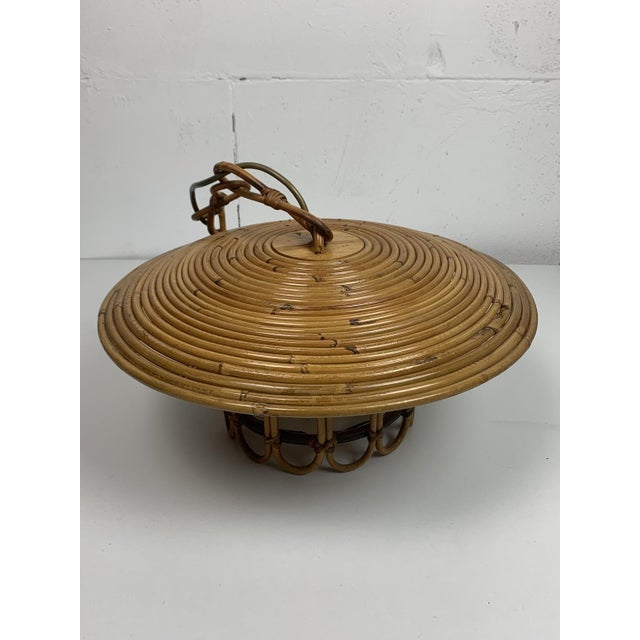 Mid-Century Pencil Reed Rattan Bamboo Pendant Hanging Lamp, Italy, 1970s For Sale - Image 12 of 16