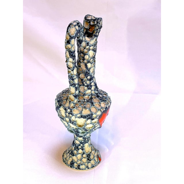 Mid-Century Modern Vallauris Style Ceramic Pottery Glazed Turquoise & Black Vase, Mid-Century France For Sale - Image 3 of 7