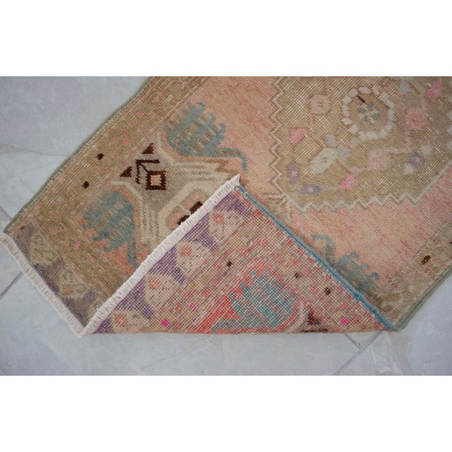 Salmon Distressed Low Pile Turkish Yastik Petite Rug Faded Mat - 18'' X 37'' For Sale - Image 8 of 13