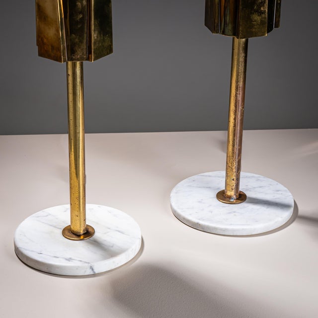 Late 20th Century Pair of Brass and Marble Table Lamps, Probably Italy For Sale - Image 16 of 18