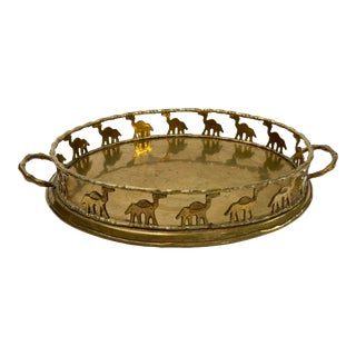 Vintage Brass Camel and Faux Bamboo Rail Tray For Sale