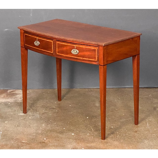 English Serpentine Bow Front Writing Desk or Side Table of Inlaid Mahogany For Sale - Image 12 of 14