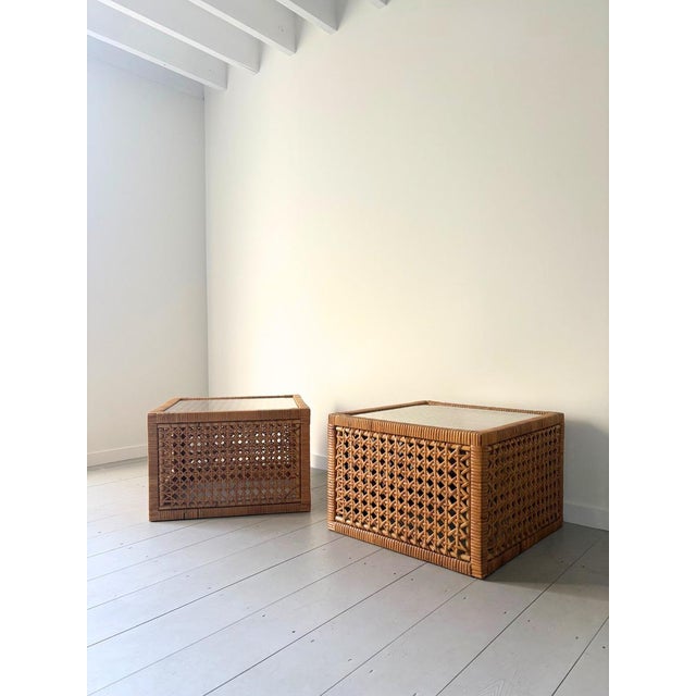 Mid-Century Rattan Cube Coffee Table with Glass Top from Habitat, Britain, 1960s For Sale - Image 6 of 15