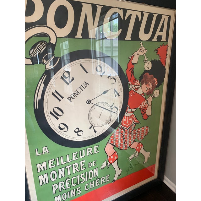 French Rene Prejelan French Lithographic Poster Framed "Ponctua: La Meilleure Montre De Precision" For Sale - Image 3 of 6