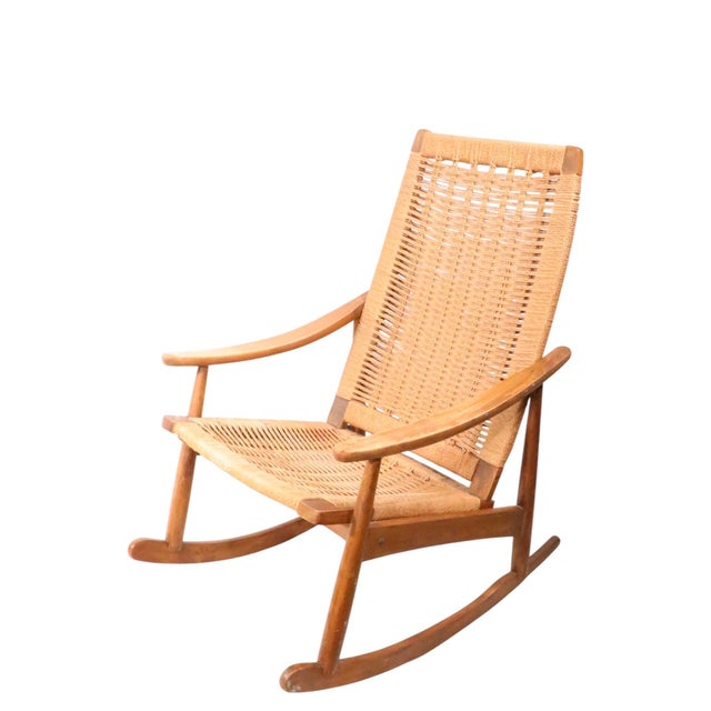 Brown Mid Century Rope Rocker After Wegner For Sale - Image 8 of 12