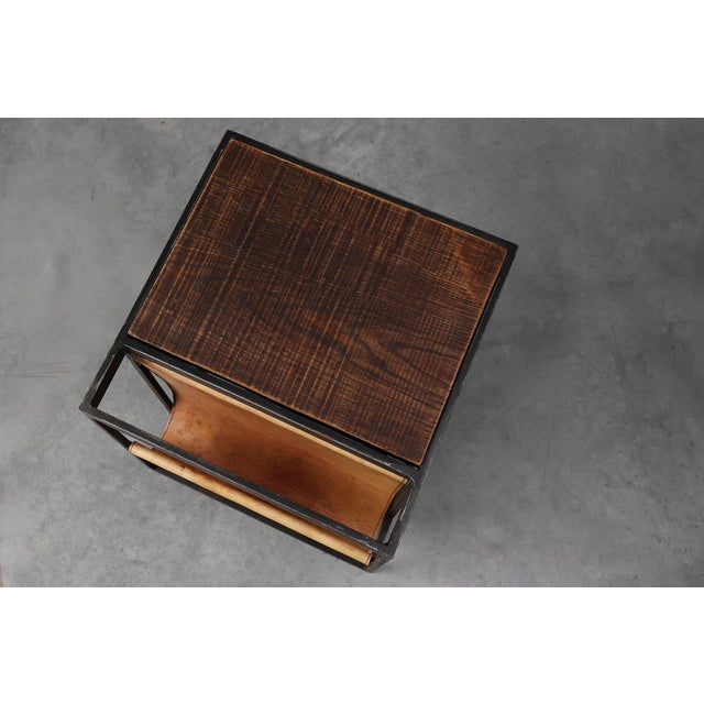 Mid-Century Magazine Holder in Metal, Wood and Leather, Belgium, 1960s For Sale - Image 10 of 13