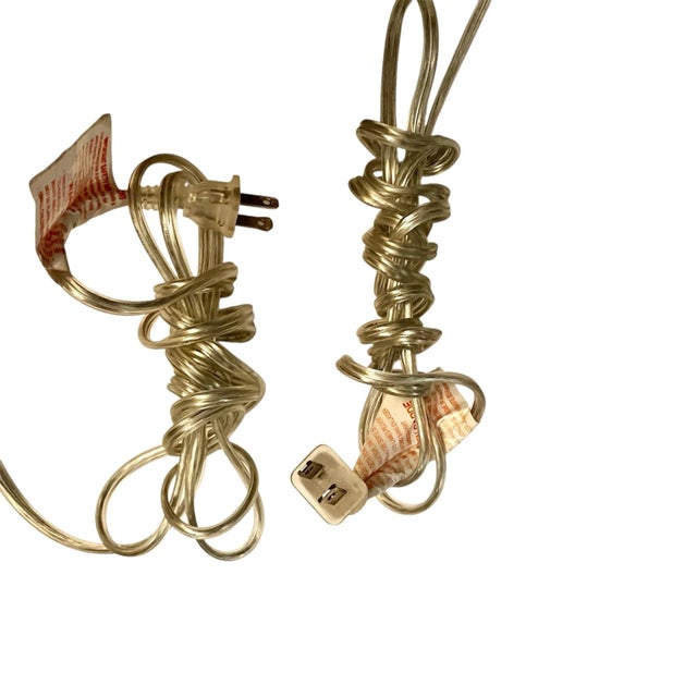 Contemporary Pair of Lamps Circa 2000s Swirled Carved Design in Dark Green Cylindrical Textured Surface With Gold Leaf Base For Sale - Image 12 of 12