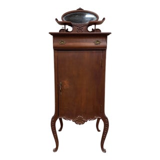 Antique Victorian Rococo Revival Mahogany Music Cabinet For Sale