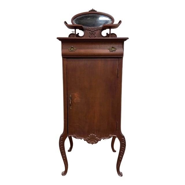 Antique Victorian Rococo Revival Mahogany Music Cabinet For Sale