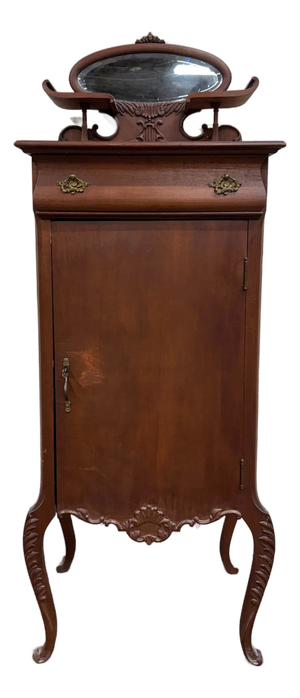 Antique Victorian Rococo Revival Mahogany Music Cabinet
