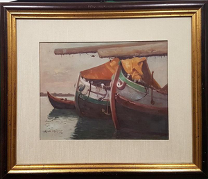 Bruno Croatto, Ships, 1938, Oil on Canvas, Framed