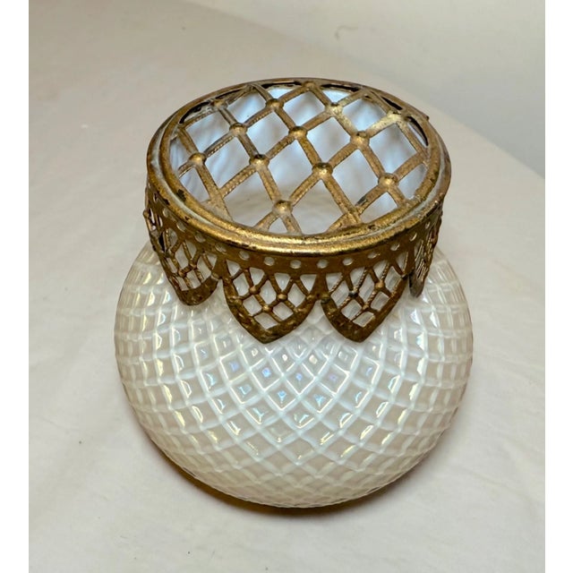 Antique Hand Blown Bohemian Loetz Bronze Mounted White Glass Potpourri Jar Vase For Sale - Image 9 of 10