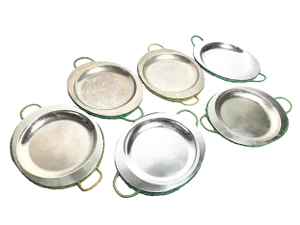 Vintage Nasco Mid-Century Aluminum Cavalier Plates With Green Wicker Holders - Set of 6