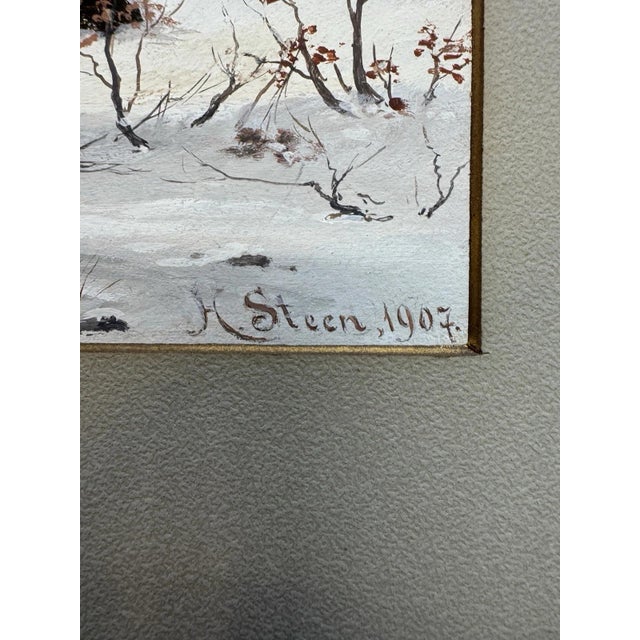 Piet Hein Eek Heinrich Steen, Forest Path in Winter, 1907, Watercolor For Sale - Image 4 of 12