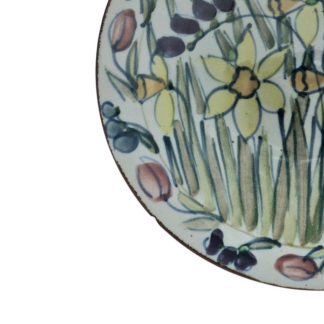 Large Hand Painted Floral Studio Pottery Porcelain Centerpiece Bowl 11" For Sale - Image 9 of 16