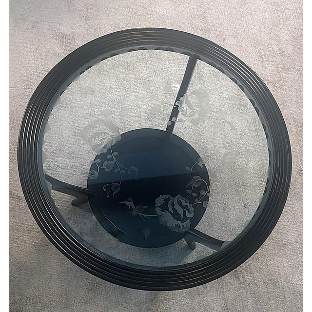 Mid 20th Century Paolo Buffa Style Black Ebonized Italian Art Deco Side Table Ground Glass Top For Sale - Image 6 of 18