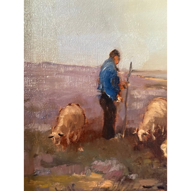 Framed Oil on Canvas "Sheep in the Field", Late 19th Century