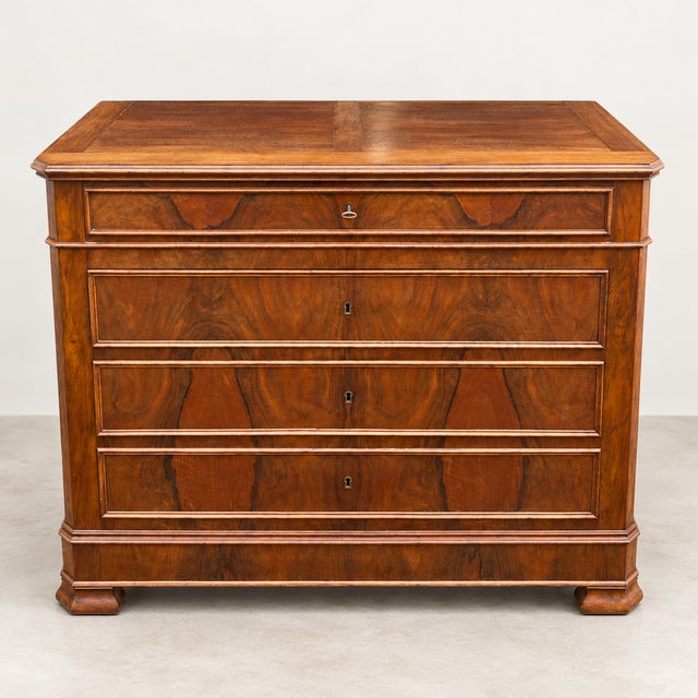 Louis Philippe Style Walnut Chest of 4 Drawers, 1920s For Sale - Image 11 of 11