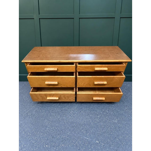 Vintage Bamboo and Rattan Six Drawer Dresser With Lattice Detail For Sale - Image 4 of 7