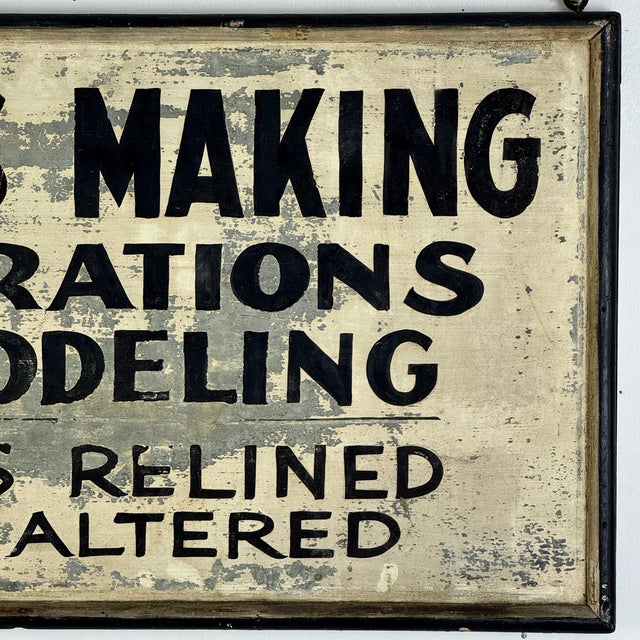 Early 20th Century Seamstress Tin in Wood Frame Trade Sign "Dress Making Alteration Remodeling..." For Sale - Image 4 of 8