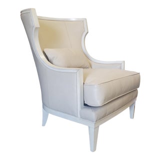 Thomasville Furniture Cream Leather Capricorn Wingback Club Chair For Sale