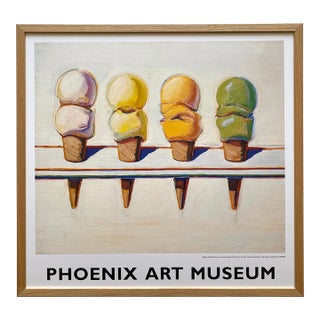 Wayne Thiebaud Vintage 1990 Pop Art Lithograph Print Framed Museum Poster " Four Ice Cream Cones " 1964 For Sale