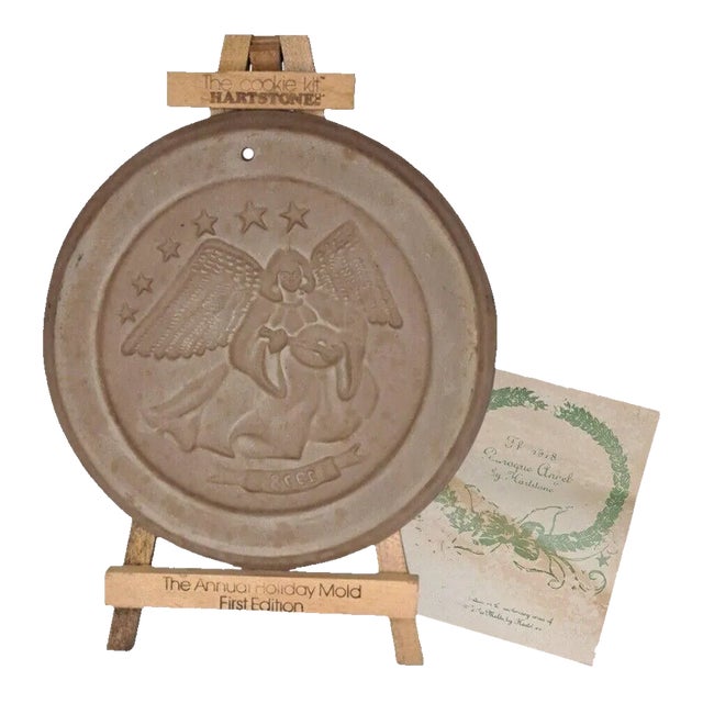Vintage 1978 Hartstone Stoneware Cookie Mold Angel First Ed ith Stand/Recipe Book For Sale