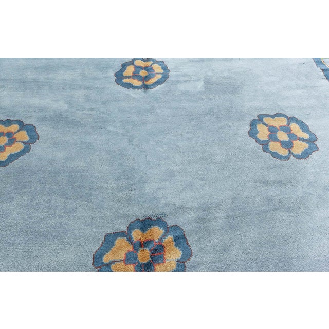 Arts & Crafts Tranquil Blue Field With Rosettes Oversized Rug "Azurebloom" For Sale - Image 3 of 8