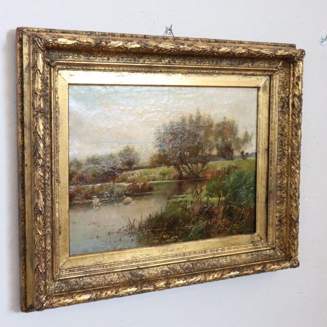 Landscape with Swans, Oil Painting on Canvas, 19th Century, Framed For Sale - Image 12 of 16
