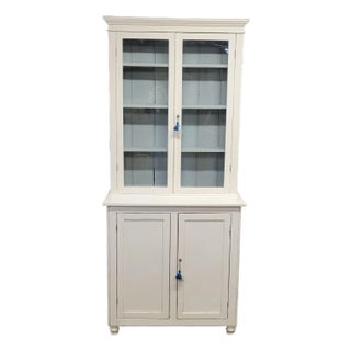 Antique English Country Painted Two Piece China Curio Cabinet For Sale