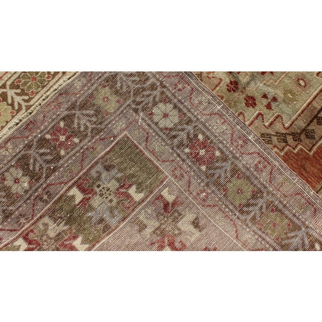 Vintage Oushak Rug With Geometric Motifs in Terracotta, Green and Tan For Sale In Atlanta - Image 6 of 7