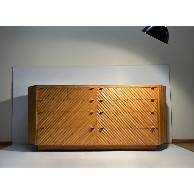 A monumental exceptional Vintage Credenza Chest of Drawers in split bamboo attributed to Milo Baughman for Thayer Coggin...