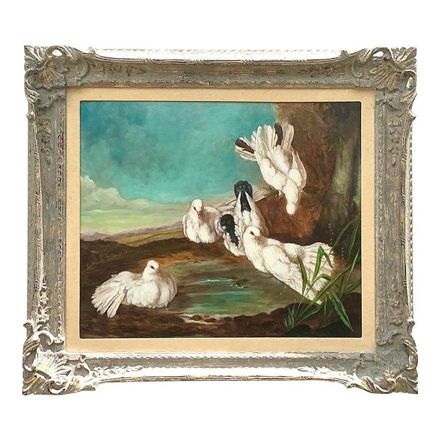 Vintage Regency Original Oil Painting of Doves For Sale