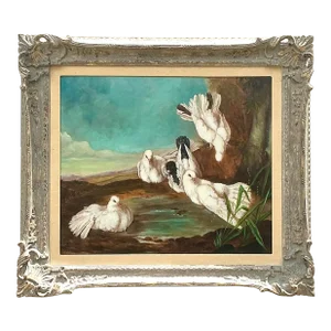 Vintage Regency Original Oil Painting of Doves