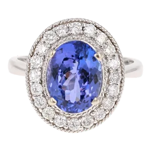 4.27 Carat Oval Cut Tanzanite Diamond White Gold Ring Size 7.5