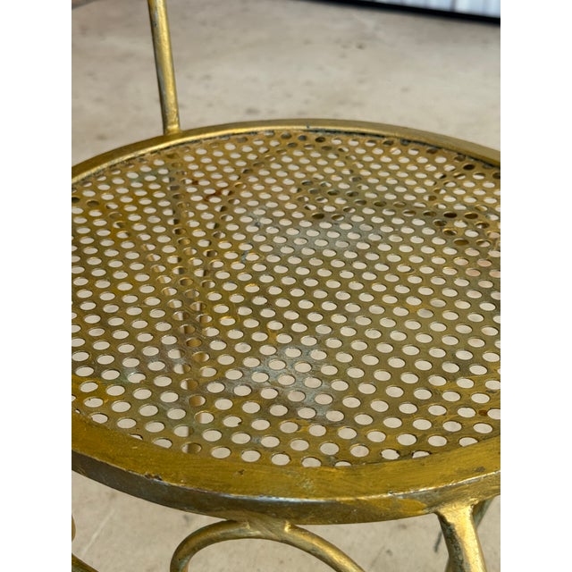 Rustic European Vintage Hollywood Regency Gilt Metal Vanity Chair With Tassel Swag Detail For Sale - Image 3 of 10