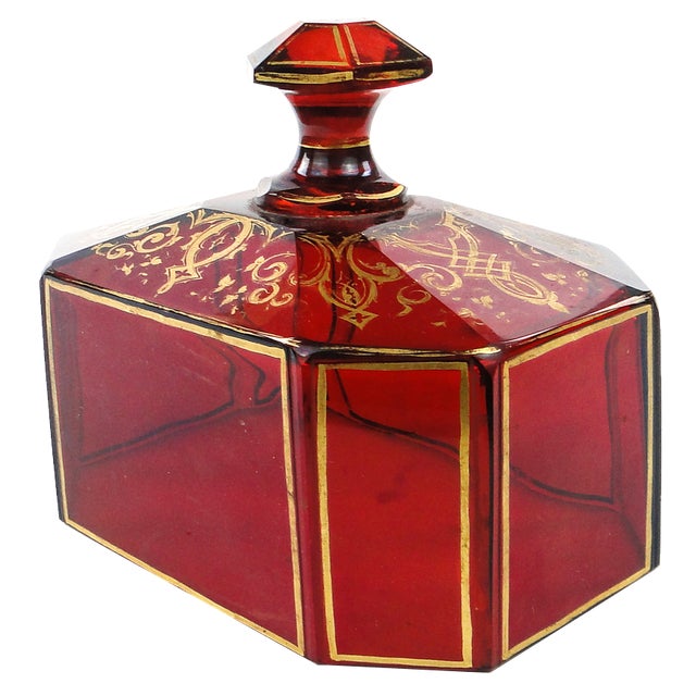 Biedermeier Bohemian Crystal Rubin Cake Bowl, 1800s For Sale