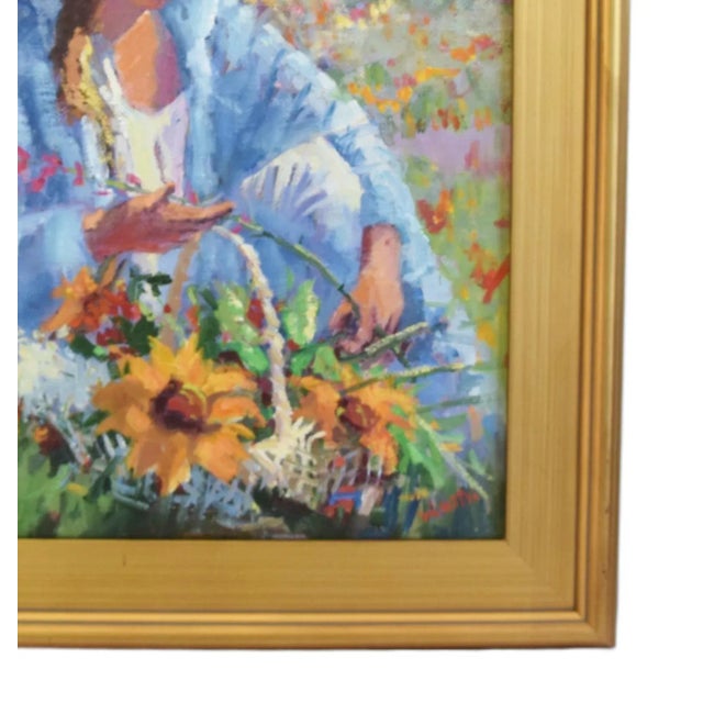 Silvio Silvestri, Listed Artist Woman Gathering Flowers Landscape Oil Painting Including the Antiqued Gold Wood Frame For Sale - Image 11 of 13
