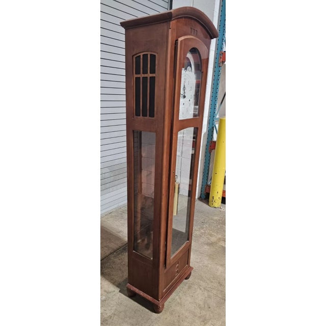 Brown Vintage Ethan Allen Cherry Arts and Craft Style Grandfather Clock Moon Phase Dial For Sale - Image 8 of 9