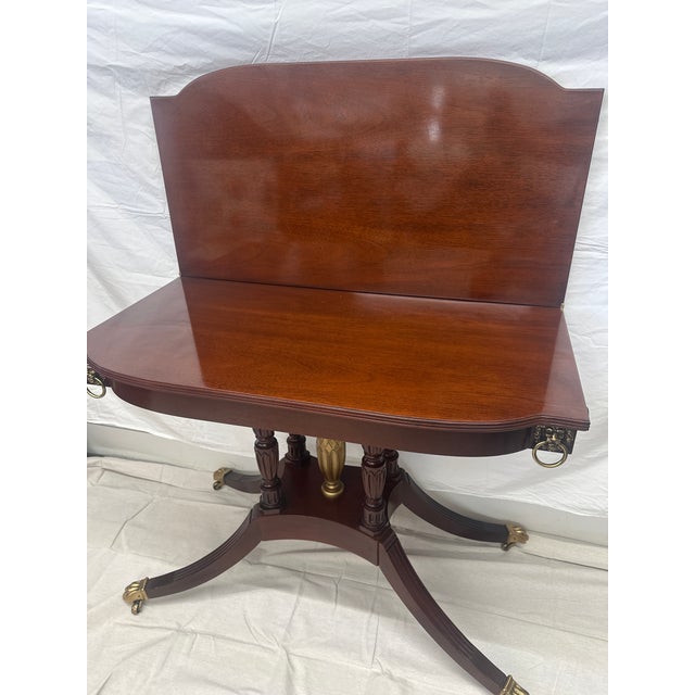 Baker Furniture Company Vintage Baker Mahogany Drop-Leaf Pedestal Desk Console Table" For Sale - Image 4 of 8