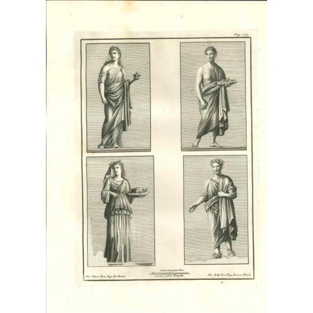 Ancient roman statues from the series "antiquities of herculaneum", is an original etching on paper realized by nicolaus...