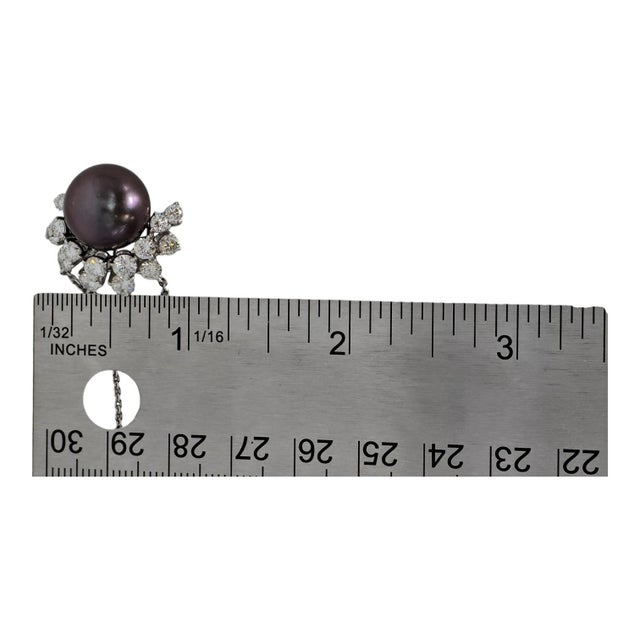 Late 20th Century Tahitian Natural Black Pearl 18k (750) White Gold and Natural Diamond Pendant For Sale - Image 12 of 13
