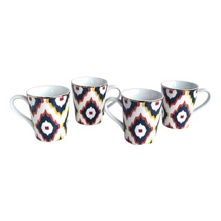Vintage Ikat Patterned Porcelain Coffee Cups, Set of 4 For Sale