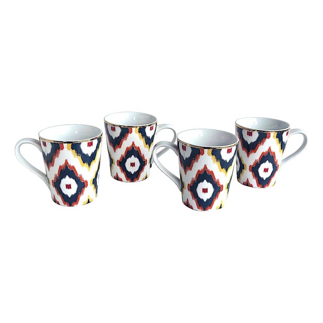 Vintage Ikat Patterned Porcelain Coffee Cups, Set of 4 For Sale